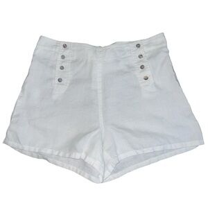 Biton Key West Linen Sailor Shorts Front Button High Waist in Ivory Size 6